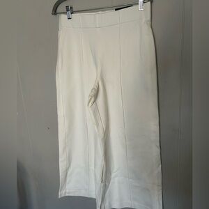 Jones & Co Cream Cropped Wide Leg Pants High Rise Stretch Trousers
